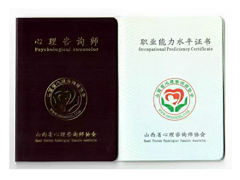 山西心理咨询师协会心理咨询师证书样本